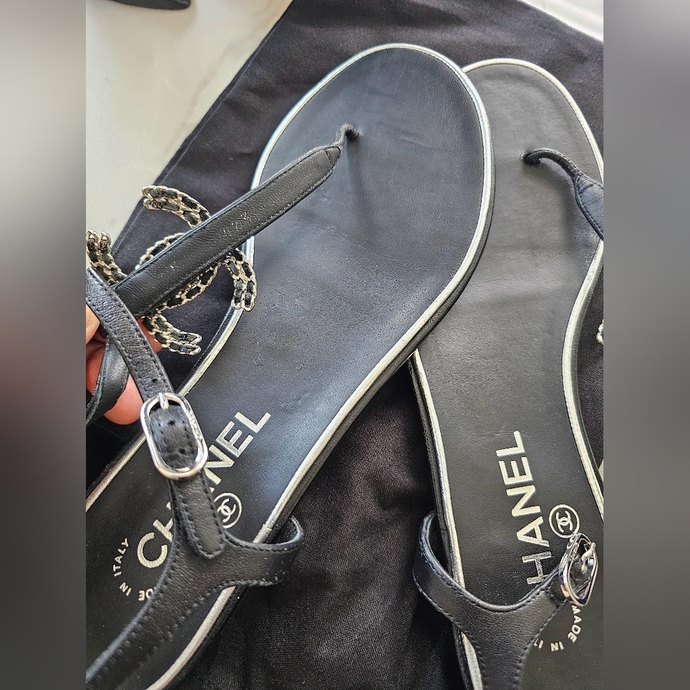 Chanel Interlocking CC Logo T-Strap Sandals - Picture 8 of 11